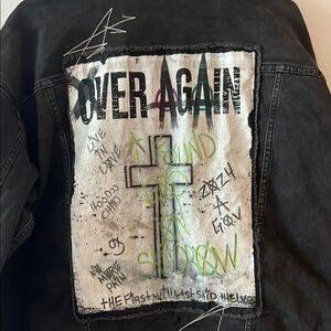 Black Denim Jacket with White Text